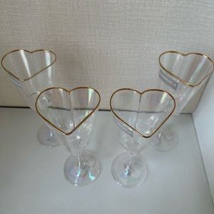Four David Tutera Gold Heart Rim Wedding Valentine Event Iridescent Wine Glasses